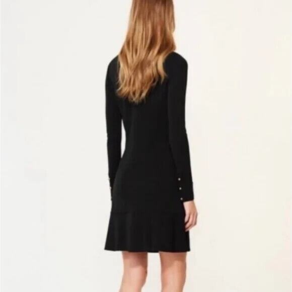 Tory Burch Foster Long Sleeve Ruffle Hem Black Dress Shift 32529 Round N… - Picture 2 of 12